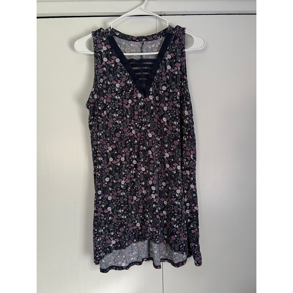 Maurices Womens Floral Sleeveless Top Navy Pink Strappy V-Neck High Low Size L